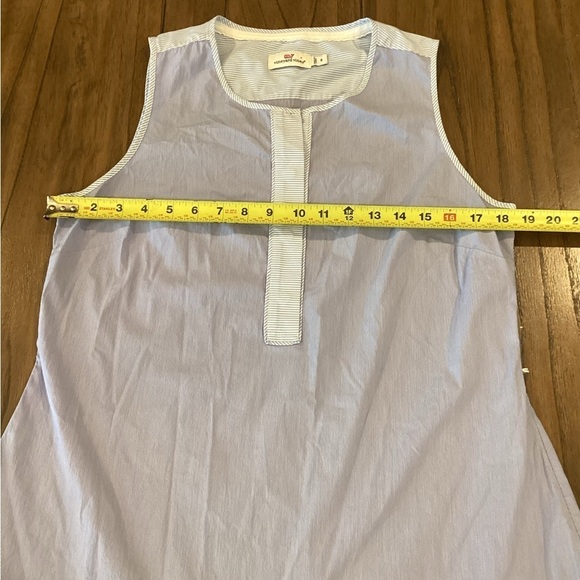 Vineyard Vines Blue pin Stripe Shirt shift tier ruffle hem knee length dress 8 - Picture 9 of 10